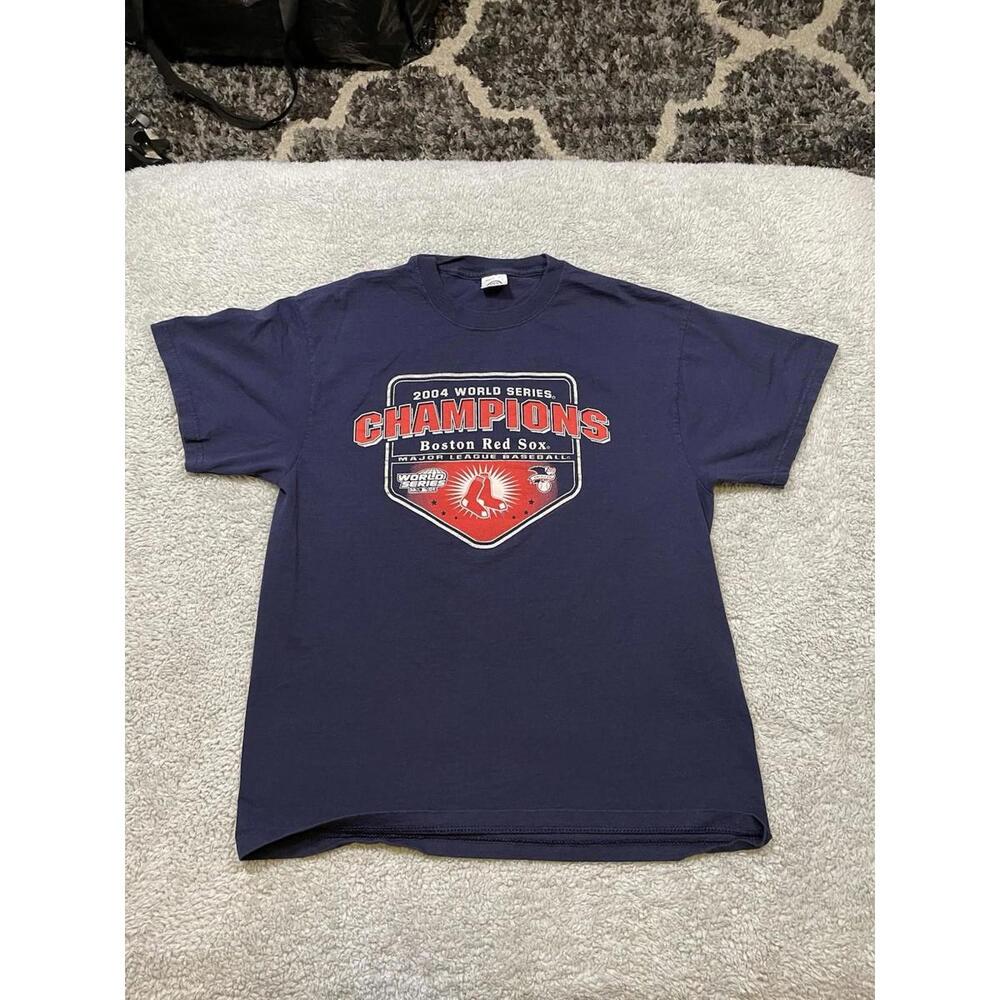 Boston Red Sox T Shirt Mens Large Blue MLB Baseball 2004 World Series Champions